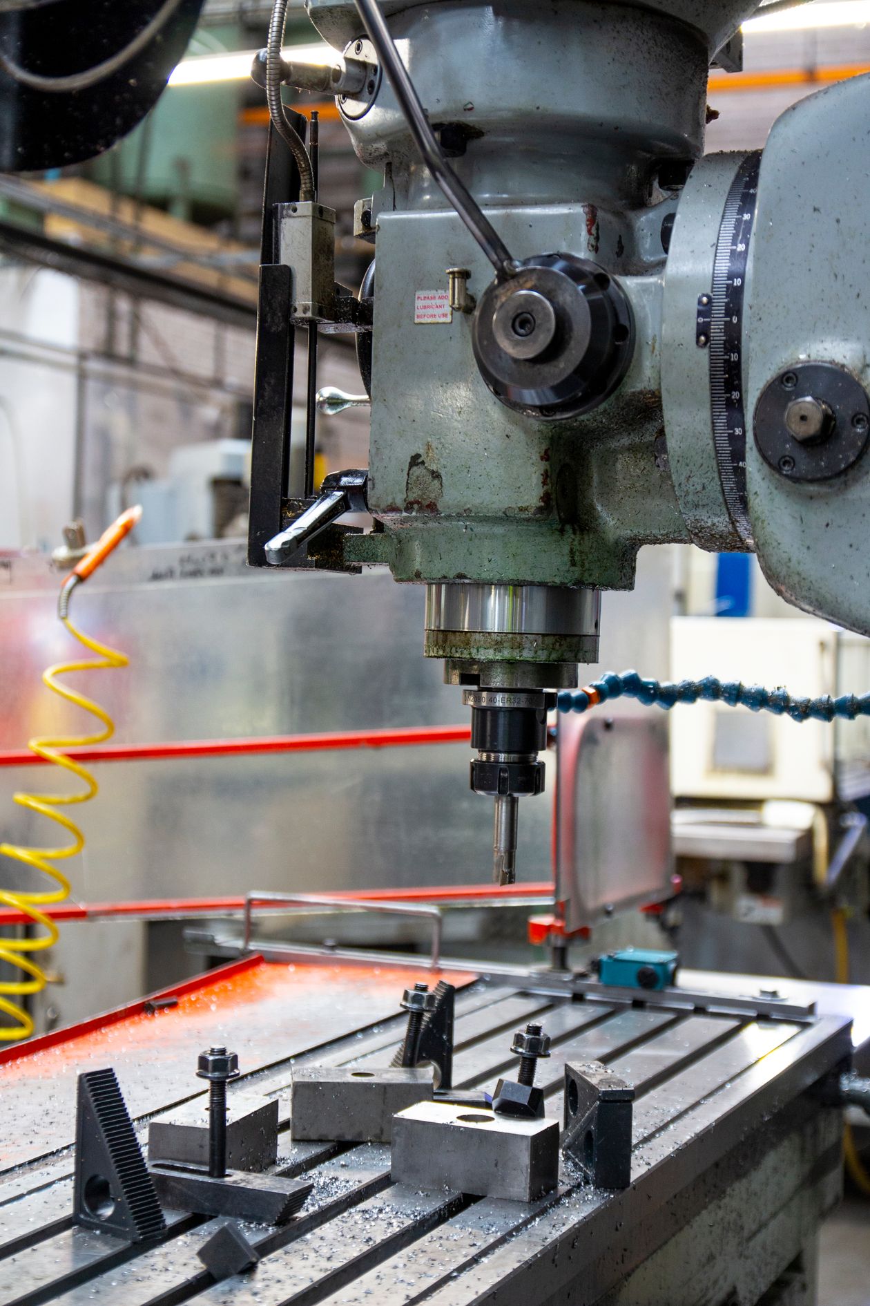 Industrial lathe machine in precision metalworking operation